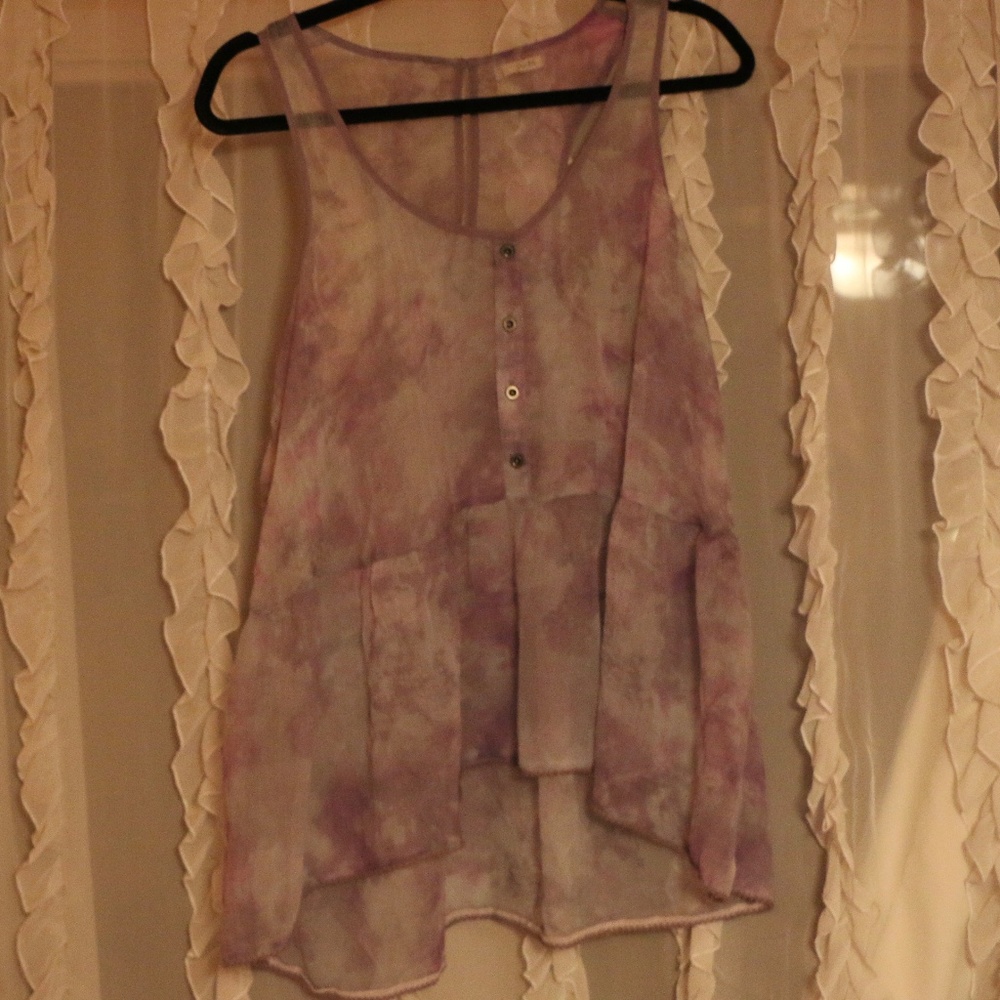 Ecote purple & blue tie die sheer sleeveless top